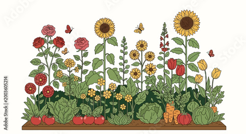 Colorful flowers and plants arrangement.