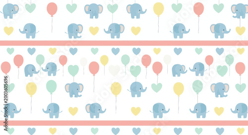Photography Cute baby elephants and balloons seamless pattern, pastel colors, kids backgroun