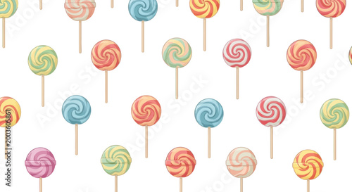 Colorful Swirl Lollipops Pattern on White Background