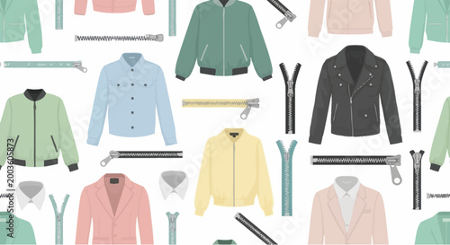 Fashionable Jackets and Zippers Seamless Pattern - Vector Illustration