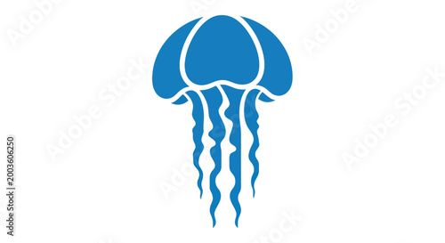 Blue Jellyfish Silhouette Icon - Marine Life Vector Art