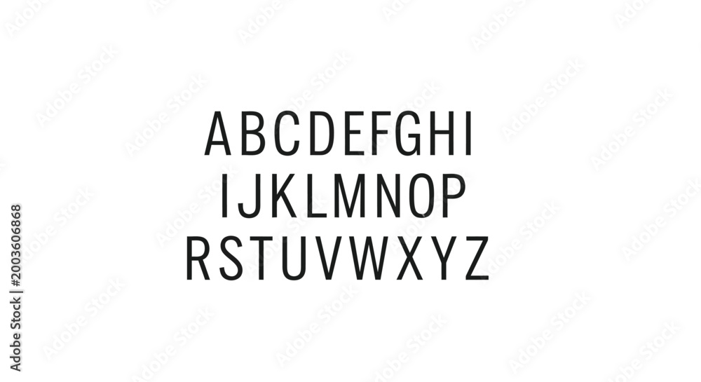 Fototapeta premium Clean and simple uppercase English alphabet (A-Z) presented in a modern sans-serif font, perfect for educational resources, graphic design projects, and basic typography illustrations