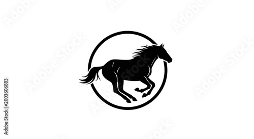 Black Horse Silhouette in Circle Logo.