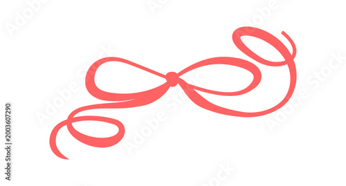 Romantic red coquette bow line art. Cute girly ribbon knot as simple hand drawn ornament. Wavy graphic bow shape suits wedding card and valentine invite with minimal decorative frame or border