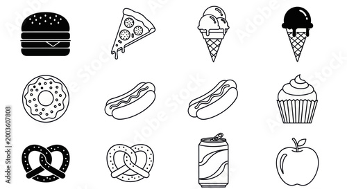 Assortment of food icons on white background