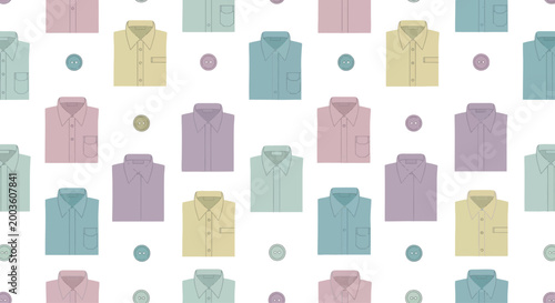 Seamless Pattern of Folded Shirts and Buttons in Pastel Colors