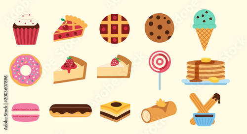 Assortment of sweet desserts isolated on beige
