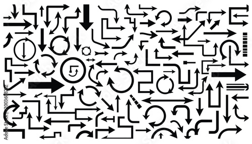 Chaotic arrangement of black arrows a complex visual pattern of directional indicators