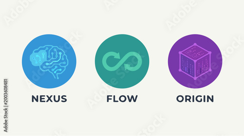 Set of glossy futuristic AI icons featuring neural network, processor chip, and cloud computing in vibrant gradient style.