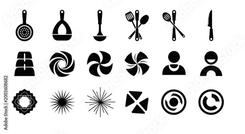 Black and white kitchen utensils illustration