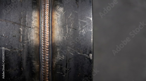 Steel plate welding seam, metal and industrial background Industrial macro , copy space, professional background