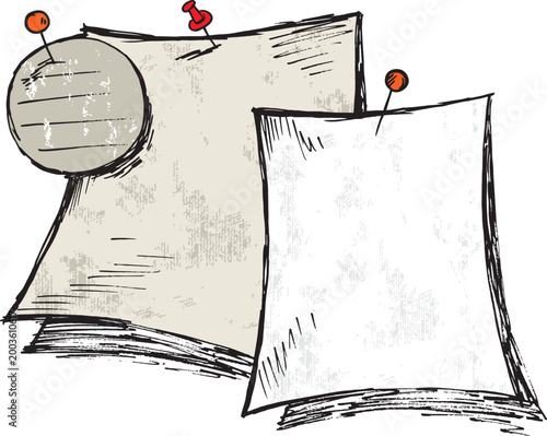 sketch note papers with pushpins.