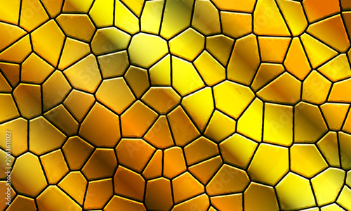 Golden geometric mosaic texture background with irregular polygonal cells. abstract structure golden background.
