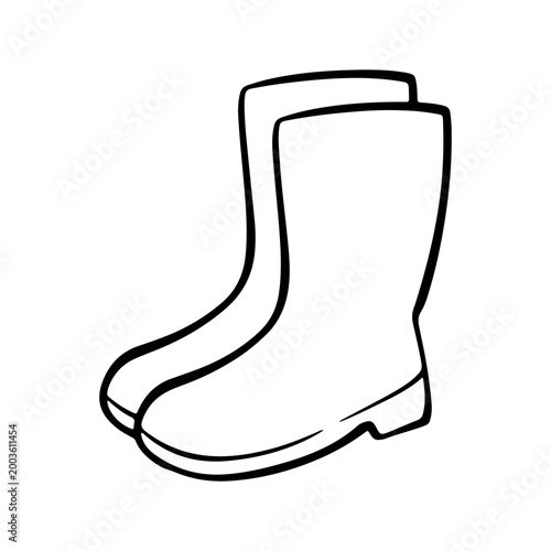 Rubber boots or wellingtons doodle icon. Waterproof footwear for gardening, farming, and rainy weather. Simple hand drawn line art illustration for outdoor work and yard tasks