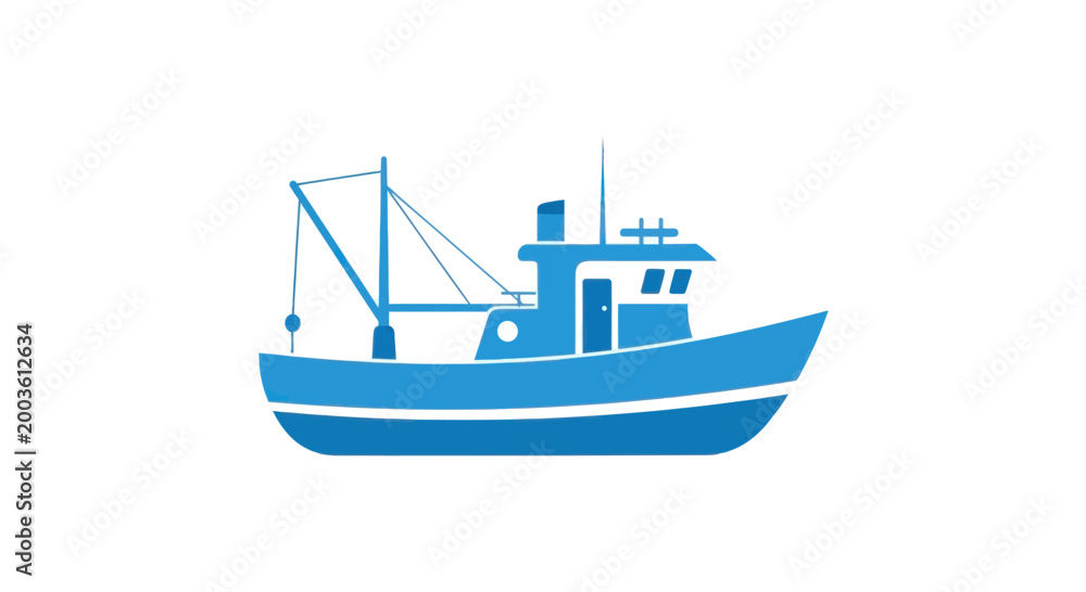 Fototapeta premium Blue Fishing Trawler Boat Icon on White Background