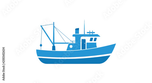 Blue Fishing Trawler Boat Icon on White Background