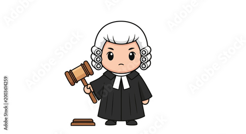 Cartoon female judge with gavel.