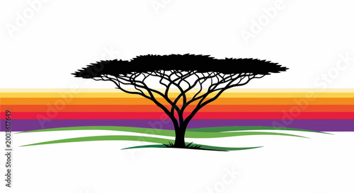 Acacia Tree Silhouette Sunset African Savannah.