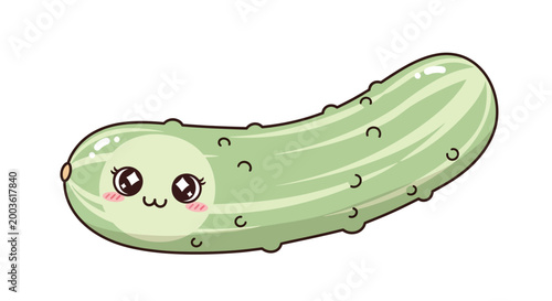 Cute cartoon pickle character smiling face.