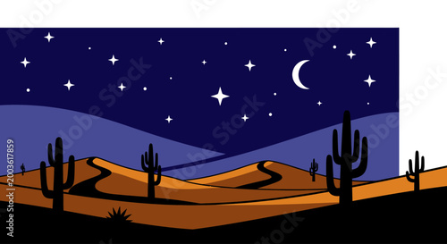 Desert Cactus Under Starry Night.
