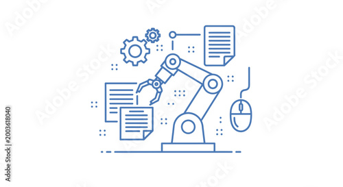 Industrial robotic arm with computer mouse.