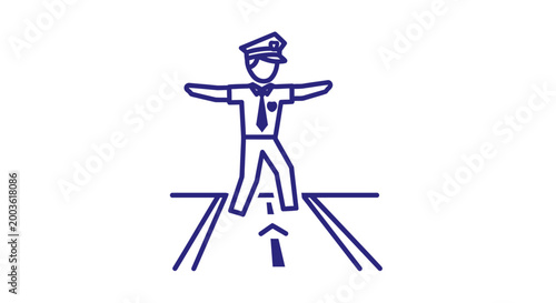 Man crossing railway tracks carefully.