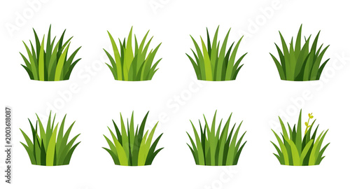 Photography grass tuft vector set, green grass illustration, lawn grass elements, fresh natu