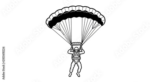 Person wearing parachute and harness.
