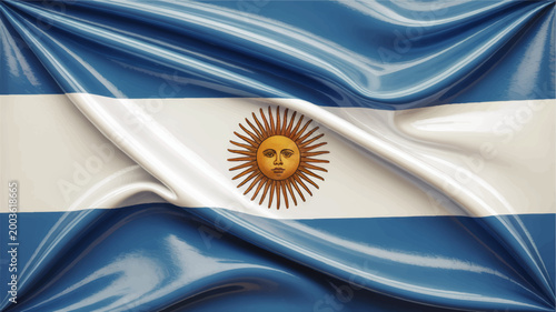 Waving Argentina Flag Background with Sun Symbol, Blue and White Fabric Texture, Patriotic National Banner Illustration