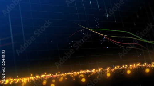 Abstract forex data visualization with glowing particles neon lines and financial chart wave.