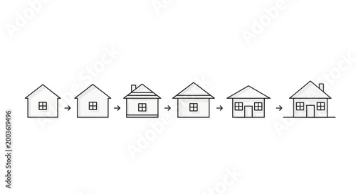 Evolution of House Construction and Real Estate Development Infographic Icon Set with Arrows Showing Progress and Growth