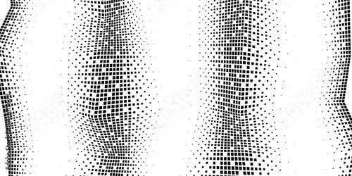 Pixelated bitmap gradient texture. Black and white dither pattern background. Abstract glitchy pattern. 8 bit video game screen wallpaper. Border Wide. Pixel art retro Illustration. Vector
