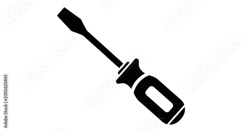 Vector illustration of flathead screwdriver icon silhouette on a transparent background
