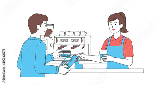 Customer paying with credit card at coffee shop counter for espresso