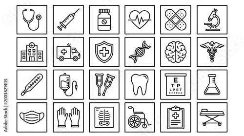 Vector Icons Set of Hand Drawn Medical Icons and Healthcare Symbols.