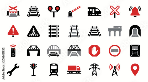 Vector Icons Set of Railway and Transportation Icons.