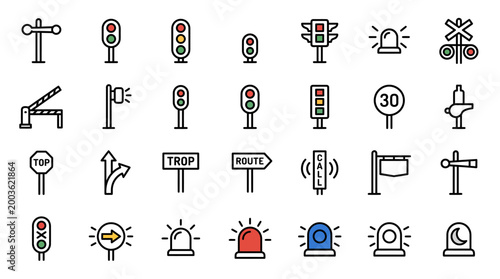 Vector Icons Set of road traffic and railway signal icons.