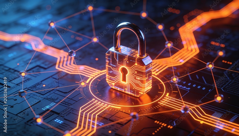Obraz premium Secure business operations and financial data from cyber threats. Implement robust internet network security and encryption to protect transactions and sensitive information from cyberattacks 