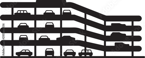 Multi Level Parking Garage, balck icon silhouette vector