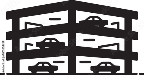 Multi Level Parking Garage, balck icon silhouette vector