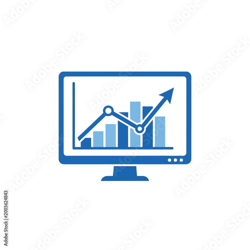 Minimalist Smart Data Analytics Icon for Business Growth and Financial Performance Monitoring, Visualizing AI-driven Market Trends and Strategic Insights on a Digital Display
