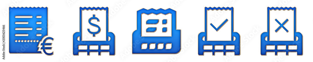 Fototapeta premium 3D icon bundle chrome style - receipt euro, receipt terminal, receipt, transaction approved, and transaction declined. Payment and financial transactions. High quality render.