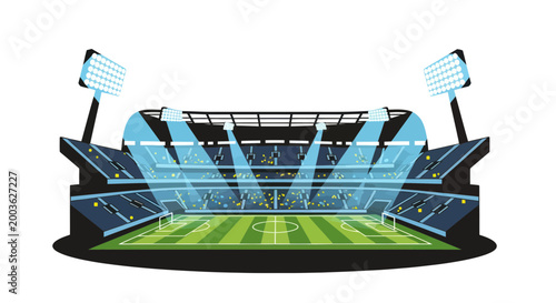 Modern Soccer Stadium with Lights and Crowd