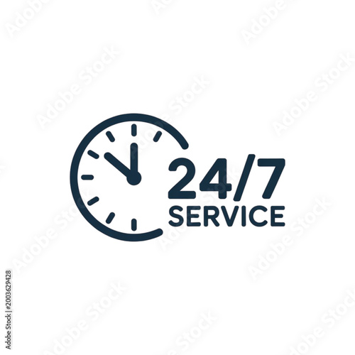Black 24 7 service icon with a clock symbol for round the clock customer support