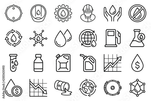 Oil and gas industry line icons set with petroleum fuel energy global resources petroleum industry resource chemical