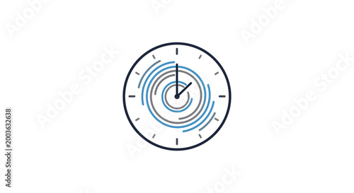 A stylized clock face with blue lines.