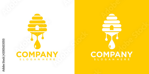 A business company logo with honeycomb design on white and yellow backgrounds