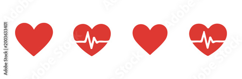 Red hearts with cardiogram line symbols on white background
