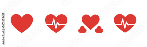 Assortment of vital health and romantic heart icons showing medical condition and emotional relationship symbols