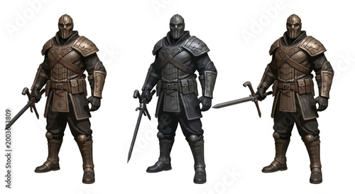 Принти на полотні Concept art of a fantasy armored warrior character in three different color vari